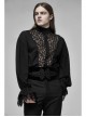 High Collar Front Hollow-Out Embroidery Lantern Sleeve Lace Cuff Black Gothic Light Woven Shirt