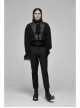 High Collar Front Hollow-Out Embroidery Lantern Sleeve Lace Cuff Black Gothic Light Woven Shirt