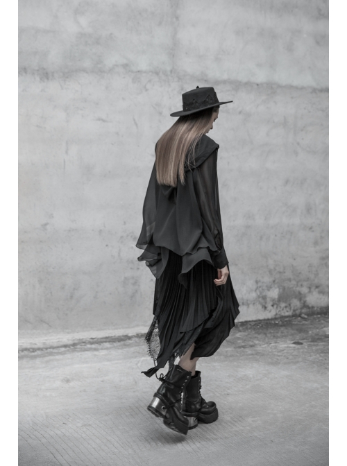 Steam Punk Female Chiffon Lace Irregular Hem Pleated Skirt