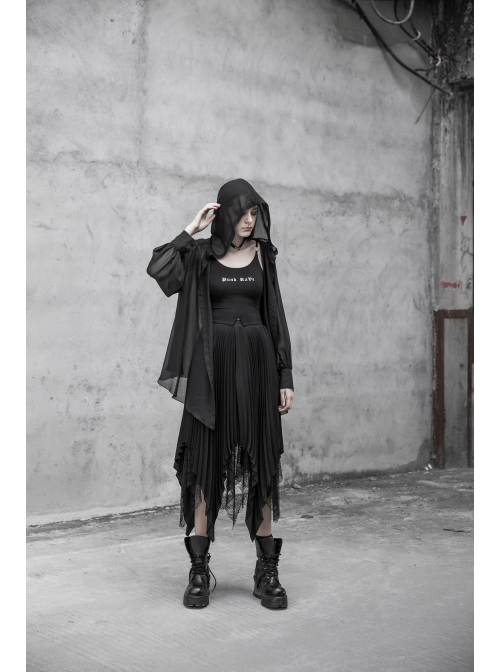 Steam Punk Female Chiffon Lace Irregular Hem Pleated Skirt