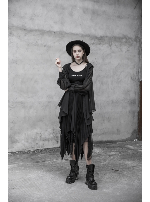 Steam Punk Female Chiffon Lace Irregular Hem Pleated Skirt