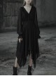 Gothic Female Black High Waist V-neck Long Chiffon Dress