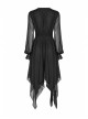 Gothic Female Black High Waist V-neck Long Chiffon Dress