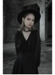 Gothic Female Black High Waist V-neck Long Chiffon Dress