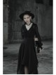 Gothic Female Black High Waist V-neck Long Chiffon Dress