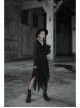 Gothic Female Black High Waist V-neck Long Chiffon Dress