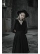 Gothic Female Black High Waist V-neck Long Chiffon Dress