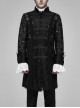 Stand-Up Collar Front Retro Pattern Ribbon Long Sleeve Black Gothic Lace Mesh Jacquard Coat