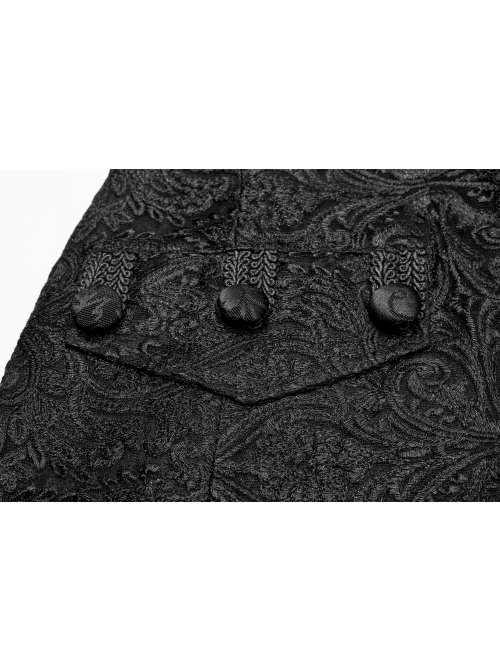 Stand-Up Collar Front Retro Pattern Ribbon Long Sleeve Black Gothic Lace Mesh Jacquard Coat