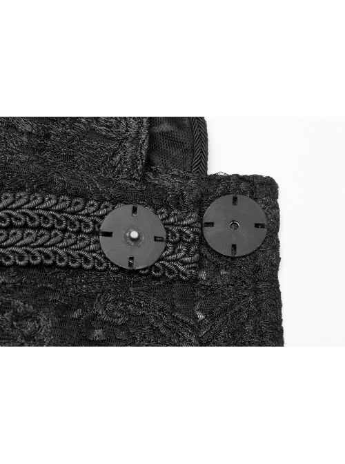 Stand-Up Collar Front Retro Pattern Ribbon Long Sleeve Black Gothic Lace Mesh Jacquard Coat