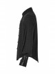 Decal Collar Long Sleeve Splice Leather Cuff Black Punk Striped Shirt