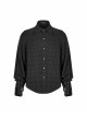 Decal Collar Long Sleeve Splice Leather Cuff Black Punk Striped Shirt