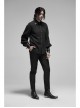 Decal Collar Long Sleeve Splice Leather Cuff Black Punk Striped Shirt