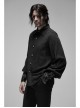 Decal Collar Long Sleeve Splice Leather Cuff Black Punk Striped Shirt
