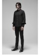 Decal Collar Long Sleeve Splice Leather Cuff Black Punk Striped Shirt