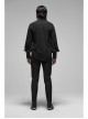 Decal Collar Long Sleeve Splice Leather Cuff Black Punk Striped Shirt