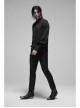 Decal Collar Long Sleeve Splice Leather Cuff Black Punk Striped Shirt