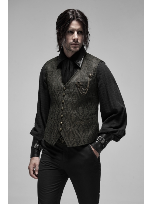 Decal Collar Long Sleeve Splice Leather Cuff Black Punk Striped Shirt