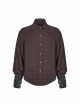 Decal Collar Long Sleeve Splice Leather Cuff Brown Punk Striped Shirt