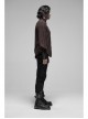 Decal Collar Long Sleeve Splice Leather Cuff Brown Punk Striped Shirt