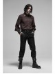 Decal Collar Long Sleeve Splice Leather Cuff Brown Punk Striped Shirt