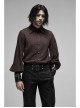 Decal Collar Long Sleeve Splice Leather Cuff Brown Punk Striped Shirt