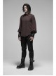 Decal Collar Long Sleeve Splice Leather Cuff Brown Punk Striped Shirt