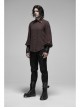 Decal Collar Long Sleeve Splice Leather Cuff Brown Punk Striped Shirt