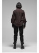 Decal Collar Long Sleeve Splice Leather Cuff Brown Punk Striped Shirt