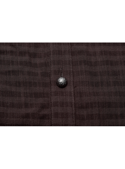 Decal Collar Long Sleeve Splice Leather Cuff Brown Punk Striped Shirt