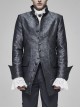 Stand-Up Collar Front Retro Button Slit Lace-Up Cuff Slit Hem Black Gothic Vintage Solid Jacquard Coat