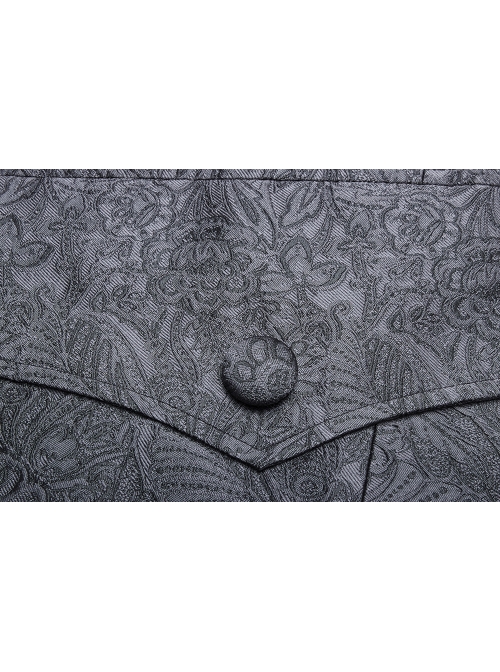 Stand-Up Collar Front Retro Button Slit Lace-Up Cuff Slit Hem Black Gothic Vintage Solid Jacquard Coat