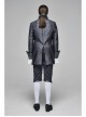 Stand-Up Collar Front Retro Button Slit Lace-Up Cuff Slit Hem Black Gothic Vintage Solid Jacquard Coat