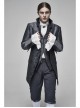 Stand-Up Collar Front Retro Button Slit Lace-Up Cuff Slit Hem Black Gothic Vintage Solid Jacquard Coat