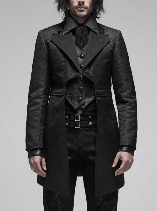 Fake Two-Piece Front Metal Retro Button Long Sleeve Black Gothic Retro Jacquard Coat