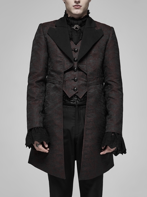 Fake Two-Piece Front Metal Retro Button Long Sleeve Brown Gothic Retro Jacquard Coat