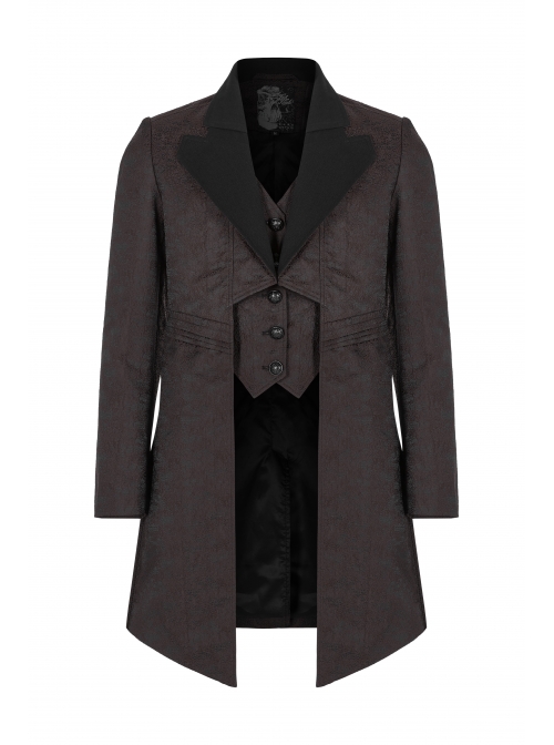 Fake Two-Piece Front Metal Retro Button Long Sleeve Brown Gothic Retro Jacquard Coat