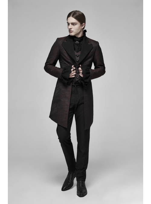 Fake Two-Piece Front Metal Retro Button Long Sleeve Brown Gothic Retro Jacquard Coat