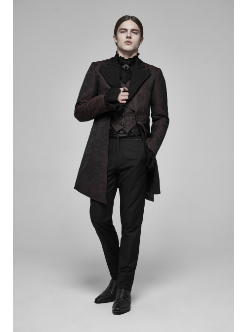 Fake Two-Piece Front Metal Retro Button Long Sleeve Brown Gothic Retro Jacquard Coat