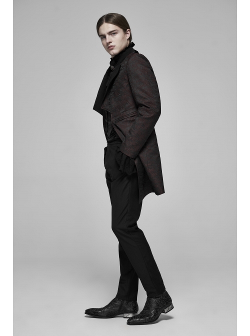 Fake Two-Piece Front Metal Retro Button Long Sleeve Brown Gothic Retro Jacquard Coat