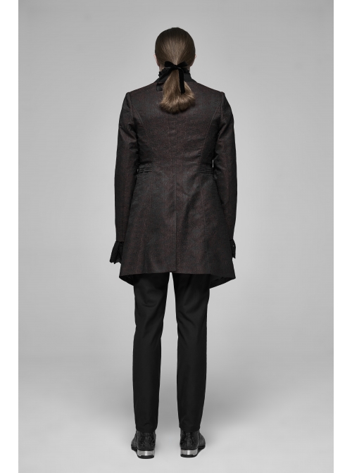 Fake Two-Piece Front Metal Retro Button Long Sleeve Brown Gothic Retro Jacquard Coat