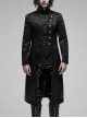 Stand-Up Collar Asymmetric Flaps Metal Retro Button Back Waist Lace-Up Black Gothic Coat