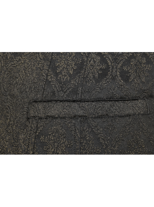 V-Neck Front Metal Retro Button Back Waist Metal Hasp Black Gothic Jacquard Vest
