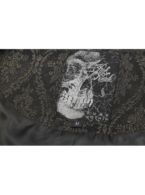 V-Neck Front Metal Retro Button Back Waist Metal Hasp Black Gothic Jacquard Vest
