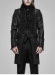 Stand-Up Collar Front Applique Button Long Sleeve Black Gothic Jacquard Coat
