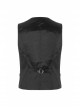 Front Button Side Applique Ribbon Ornament Back Waist Metal Hasp Slit Hem Black Gothic Vest