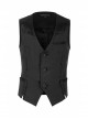 Front Button Side Applique Ribbon Ornament Back Waist Metal Hasp Slit Hem Black Gothic Vest