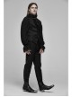 Front Button Side Applique Ribbon Ornament Back Waist Metal Hasp Slit Hem Black Gothic Vest