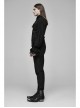 Front Button Side Applique Ribbon Ornament Back Waist Metal Hasp Slit Hem Black Gothic Vest