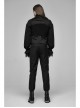 Front Button Side Applique Ribbon Ornament Back Waist Metal Hasp Slit Hem Black Gothic Vest